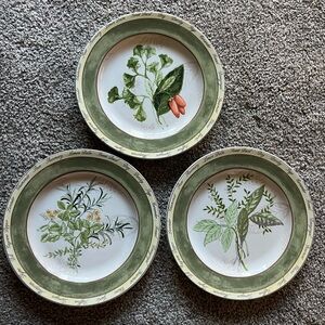 American Atelier Bouquet Garni Stoneware Herbal Plates. Set of 3 8” ea. vintage